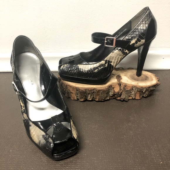 Town Shoes Shoes - TOWN Shoes Leather Snakeskin Square Toe Pumps